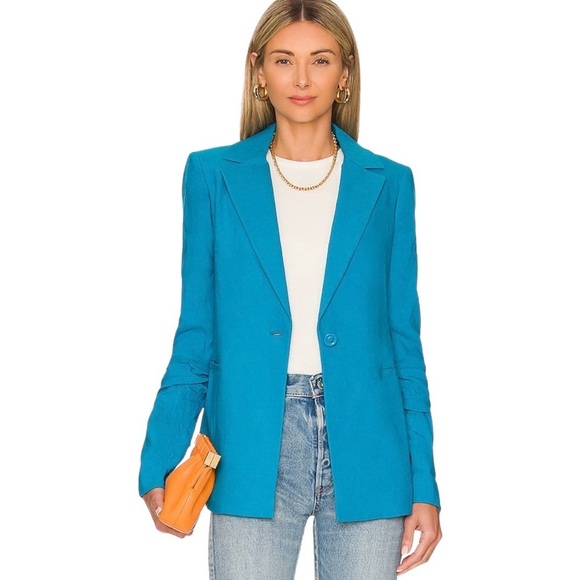 Alice + Olivia Pailey Fitted Linen Blend Blazer in Ocean Blue - Picture 1 of 7